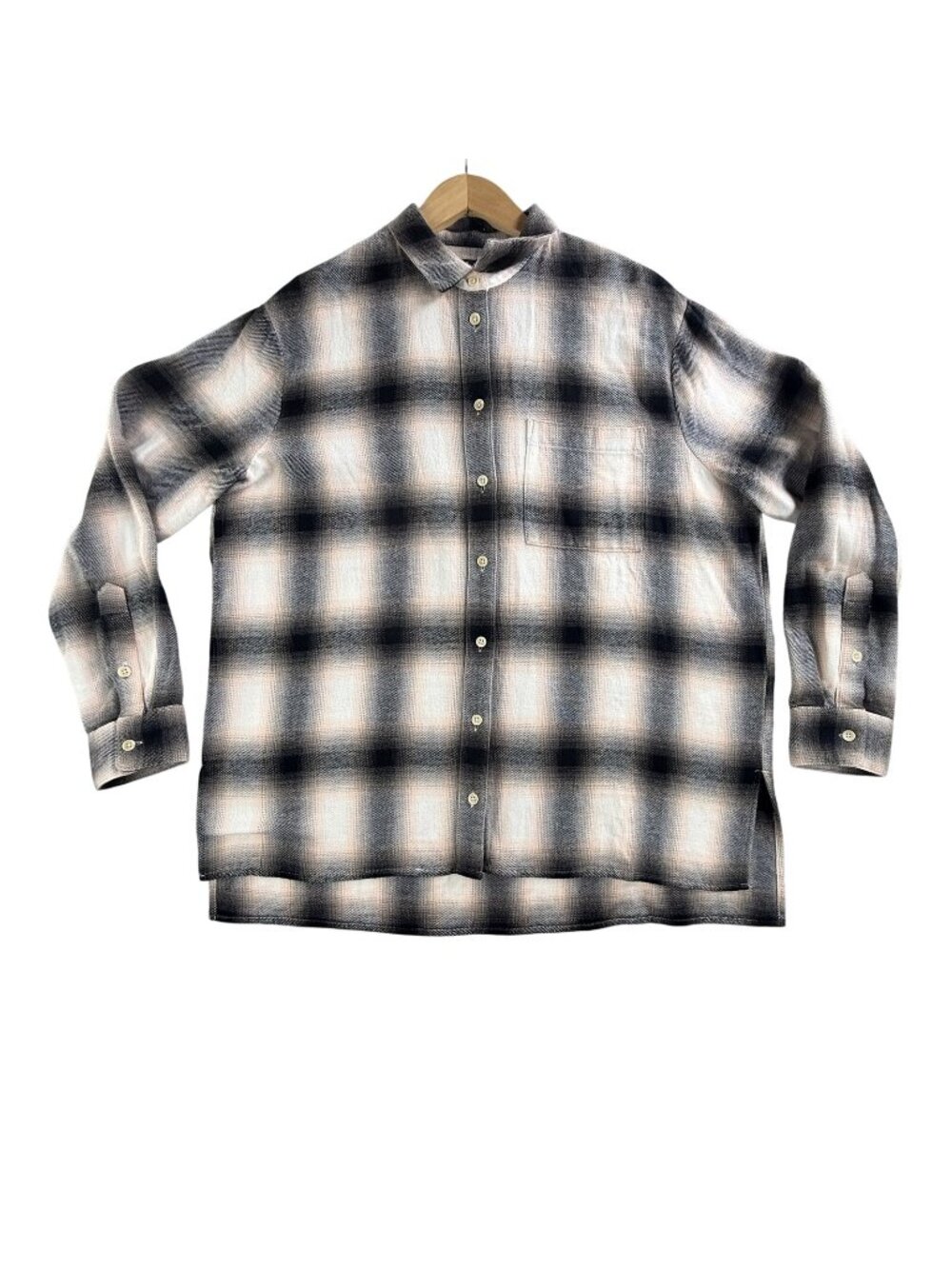 Madewell Shirt Womens Medium Beige Plaid Flannel Button Up Long Sleeve Tunic